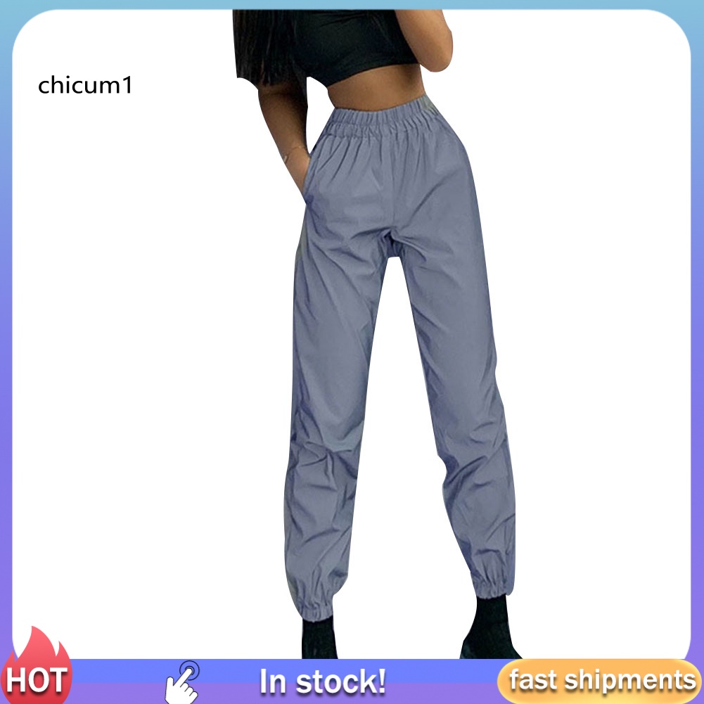 Quần Baggy Dài Lưng Cao Phản Quang Thời Trang Cho Nữ