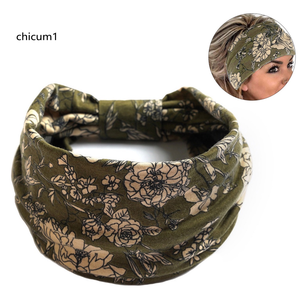 Băng Đô Cài Tóc Bản Rộng Chống Trượt Thấm Hút Mồ Hôi In Họa Tiết Hoa Phong Cách Bohemia Cho Nữ