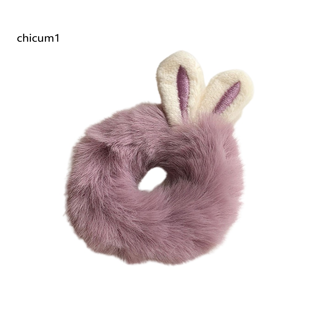 Dây Cột Tóc Co Giãn Bọc Vải Lông Mềm Mại Chống Trượt Hình Tai Thỏ Màu Kẹo Ngọt