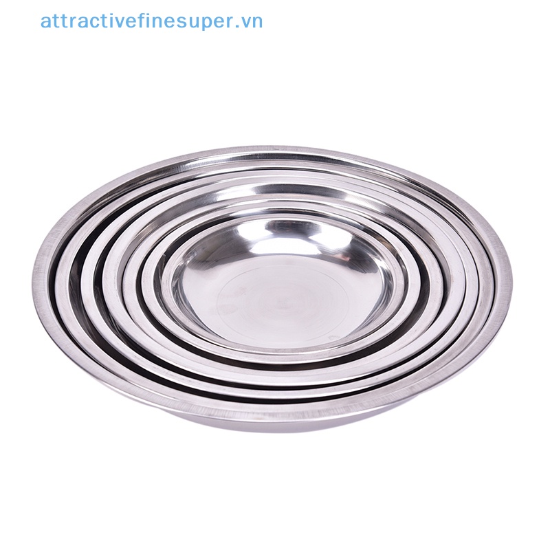 Đĩa Tròn Đựng Thức Ăn Đường Kính 14-26cm Bằng Thép Không Gỉ