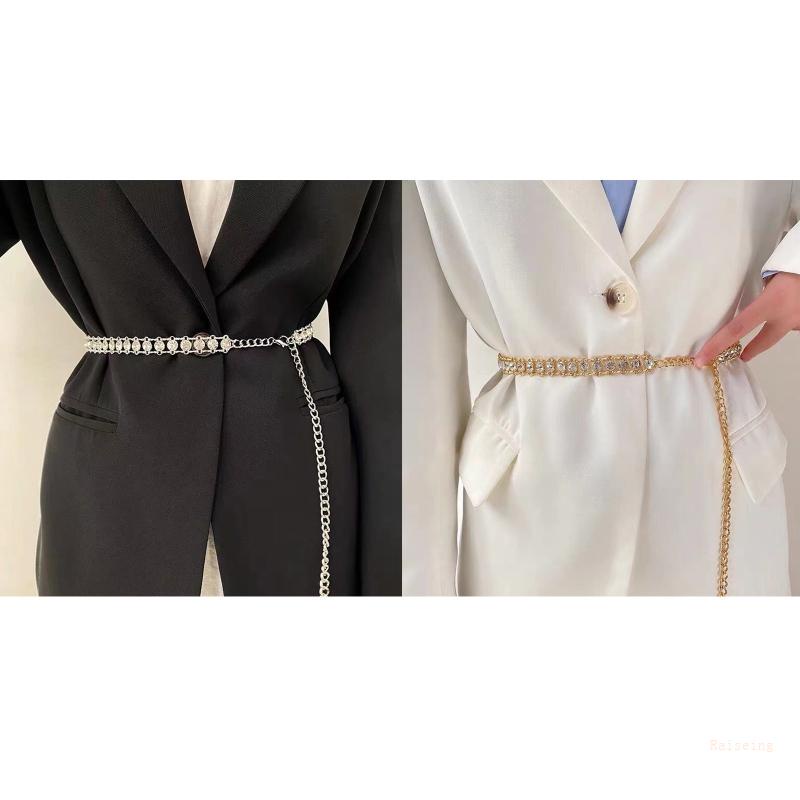 Thắt Lưng Dây Xích Dài Đính Đá Có Tua Rua Trang Trí Đầm