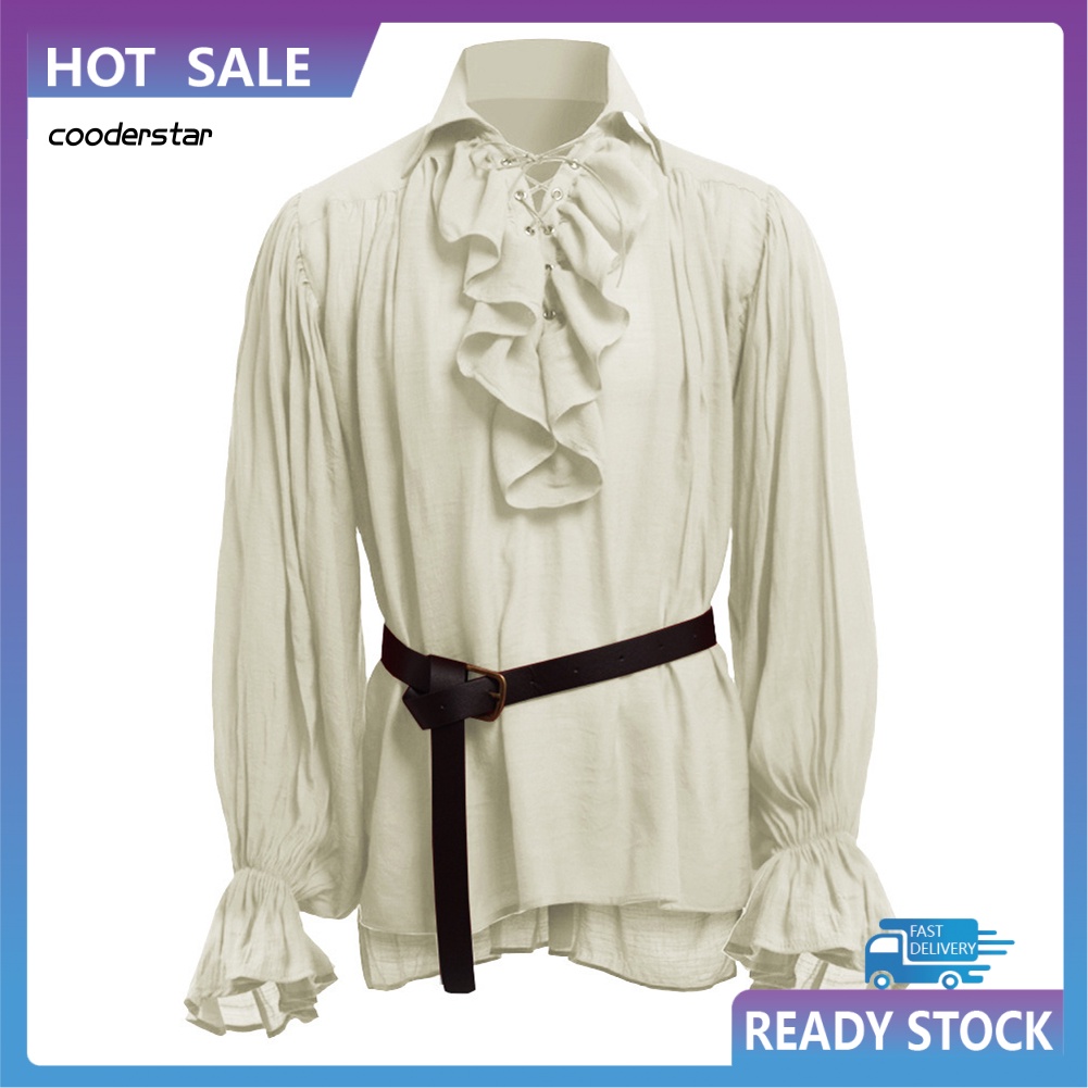 Áo Sơ Mi Tay Dài Cổ Đứng Màu Trơn Hóa Trang Thời Trung Cổ Cho Nam