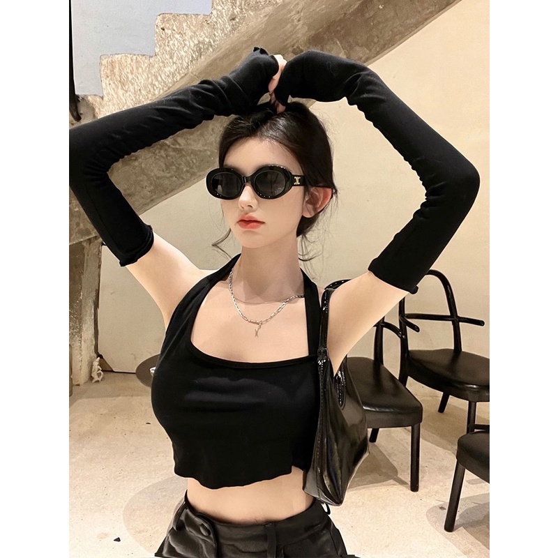 Áo Hai Dây Dáng Ngắn Hở Vai Màu Trơn Quyến Rũ Hợp Thời Trang Cho Nữ 4EH7