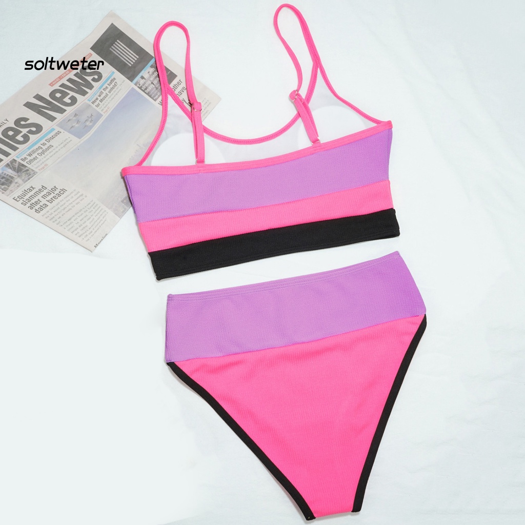 Bộ Bikini 2 Mảnh Có Dây Điều Chỉnh Màu Sắc Lưng Cao Cho Nữ