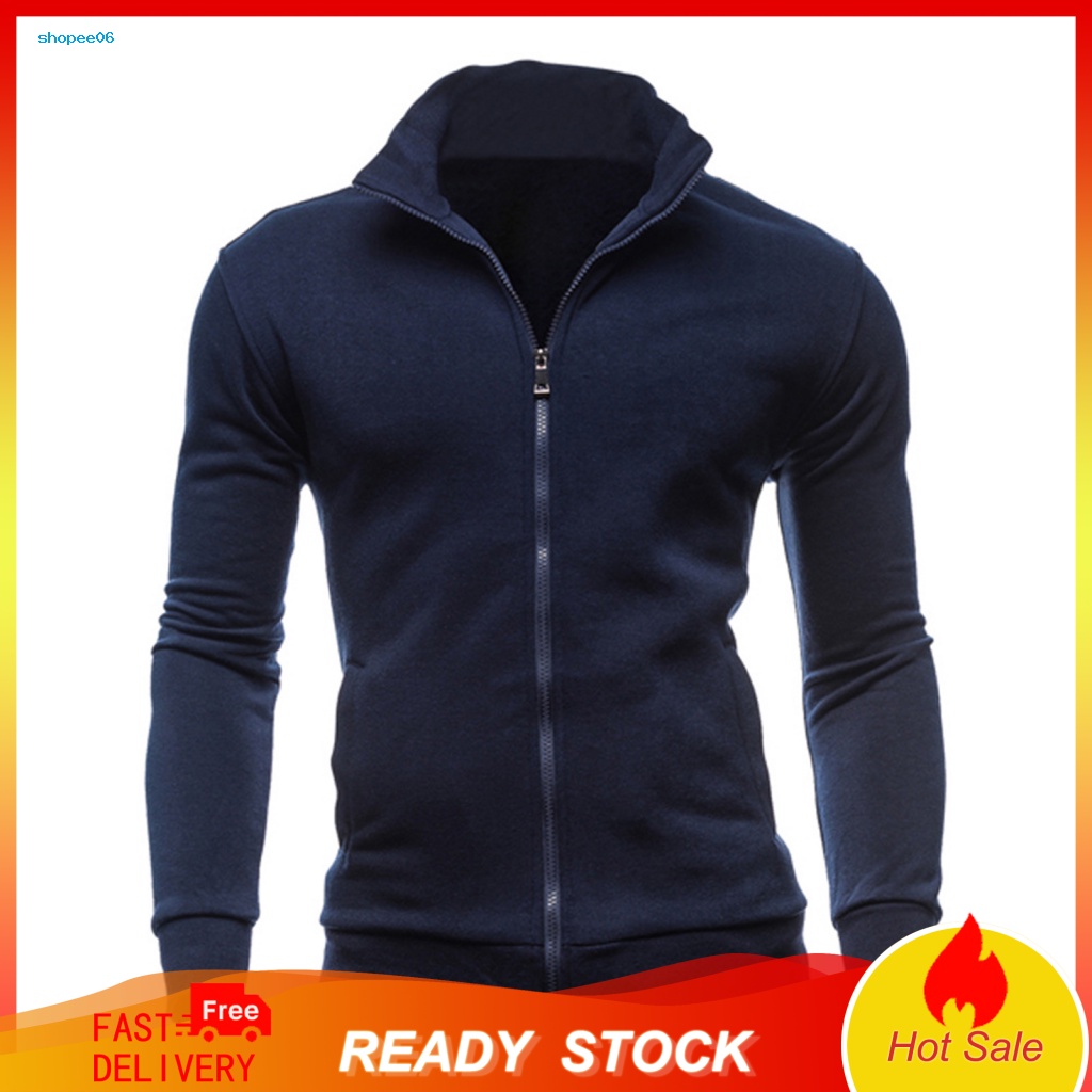 Pemg Áo Khoác Màu Trơn Dáng Ôm Có Dây Kéo Đáy Gân Mặc Hàng Ngày Cho Nam