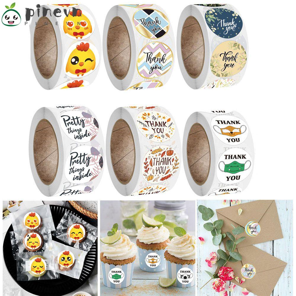 PINEVN Bộ 500 Miếng Dán Trang Trí Bằng Giấy Kraft In Chữ Thank You Kiểu Vintage Dễ Thương