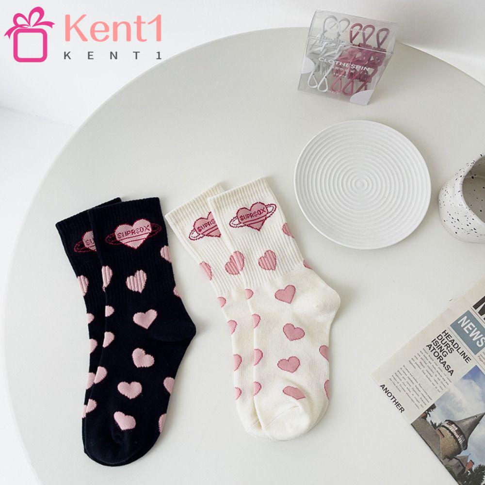 KENT1 Vớ Cotton Cổ Vừa Thoáng Khí In Họa Tiết Trái Tim Dễ Thương Phong Cách Lolita Cho Nữ