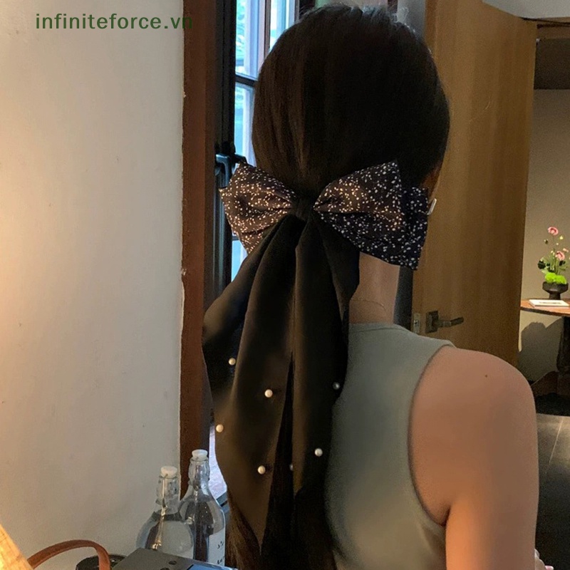 Kẹp Tóc Hình Nơ Đính Ngọc Trai Phong Cách Retro Cho Nữ