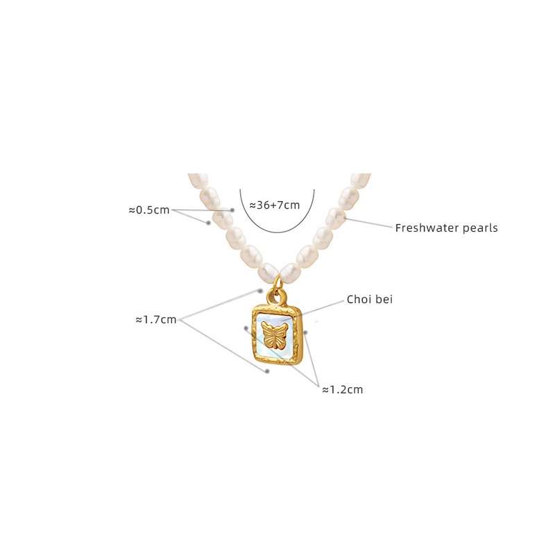 Vòng cổ Bằng Thép Titan Mạ Vàng Mặt Bướm / Cá / Ngọc Trai Không Màu Thanh Lịch Thời Trang Pháp