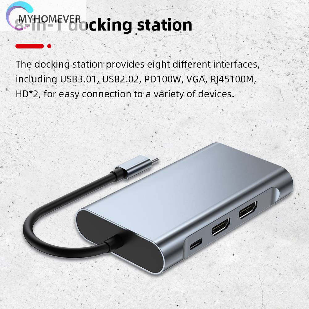 Bộ Chia Cổng Type-C 8 Trong 1 1080P 5GMbps 4K 30hz RJ45 100M 100W PD Chất Lượng Cao