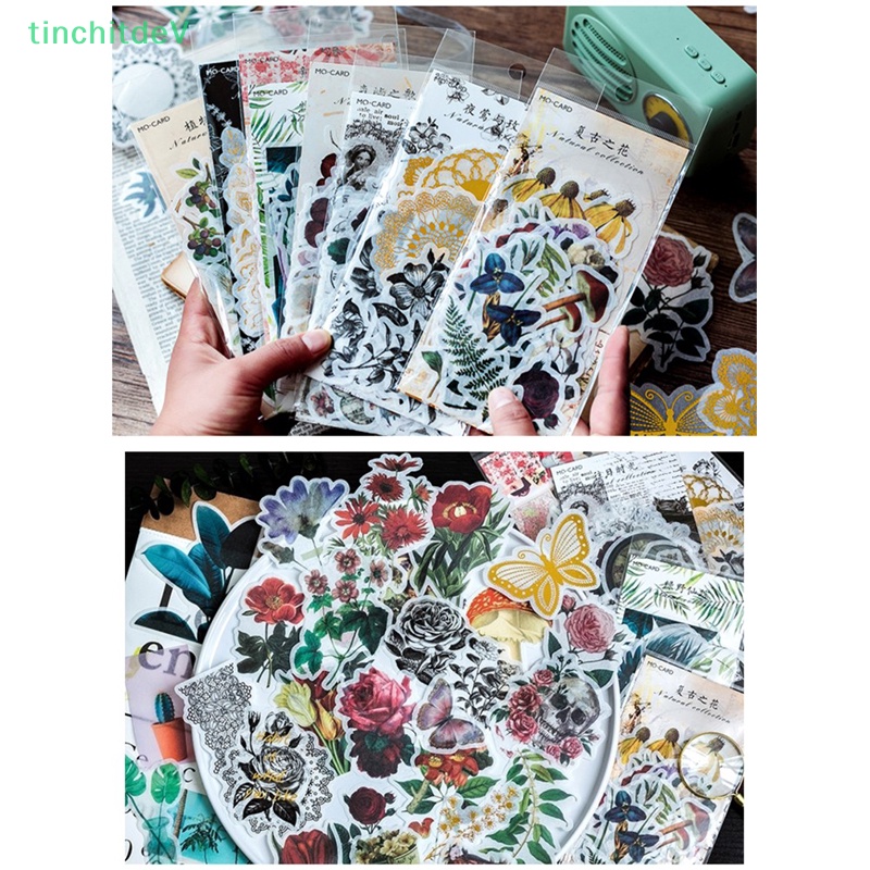 [TinchitdeV] Gói 60 Miếng Dán Trang Trí Sổ Nhật Ký Hình Đầu Lâu Hoa Lá Kiểu Vintage