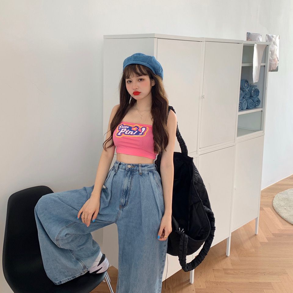 Áo Lửng Hai Dây In Chữ Phong Cách Pháp Gợi Cảm Hàng Mới Dành Cho Bạn Nữ