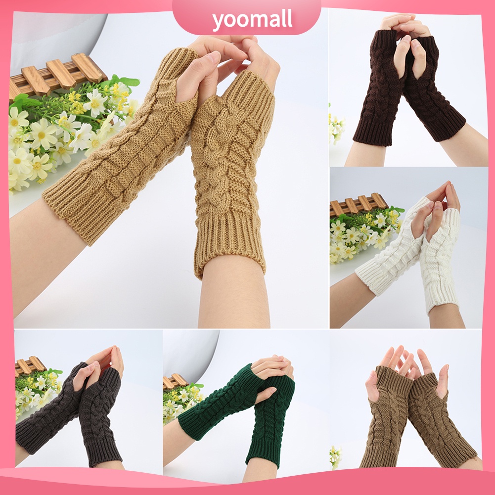 Đôi Găng Tay Len Dài Hở Ngón Ấm Áp Thời Trang Cho Nữ