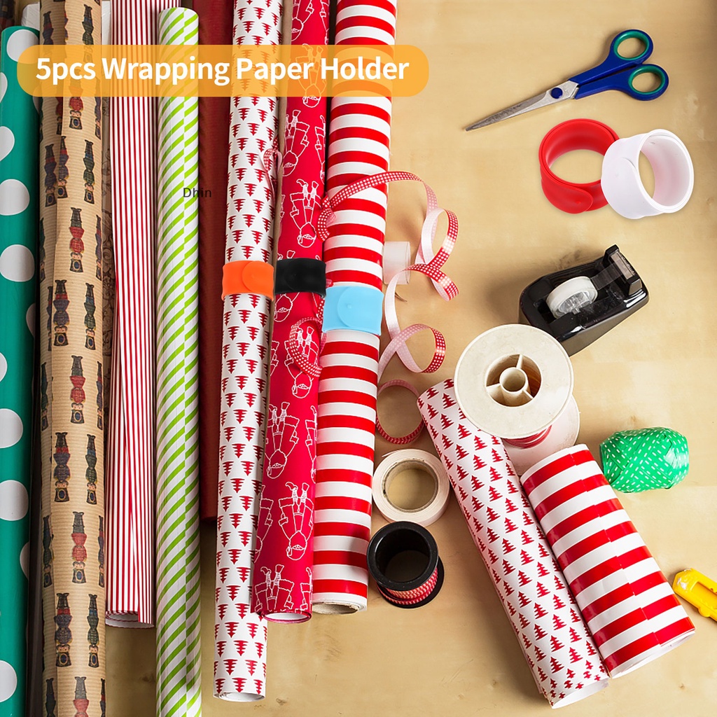 [Dhin] 10 Pcs Tabletop Gift Wrapping Tools Includes Portable Table Clamps Black Tape Dispenser Silicone Slap Bracelets Thickness Plastic Tubing for Christmas Gift Wrapping School S