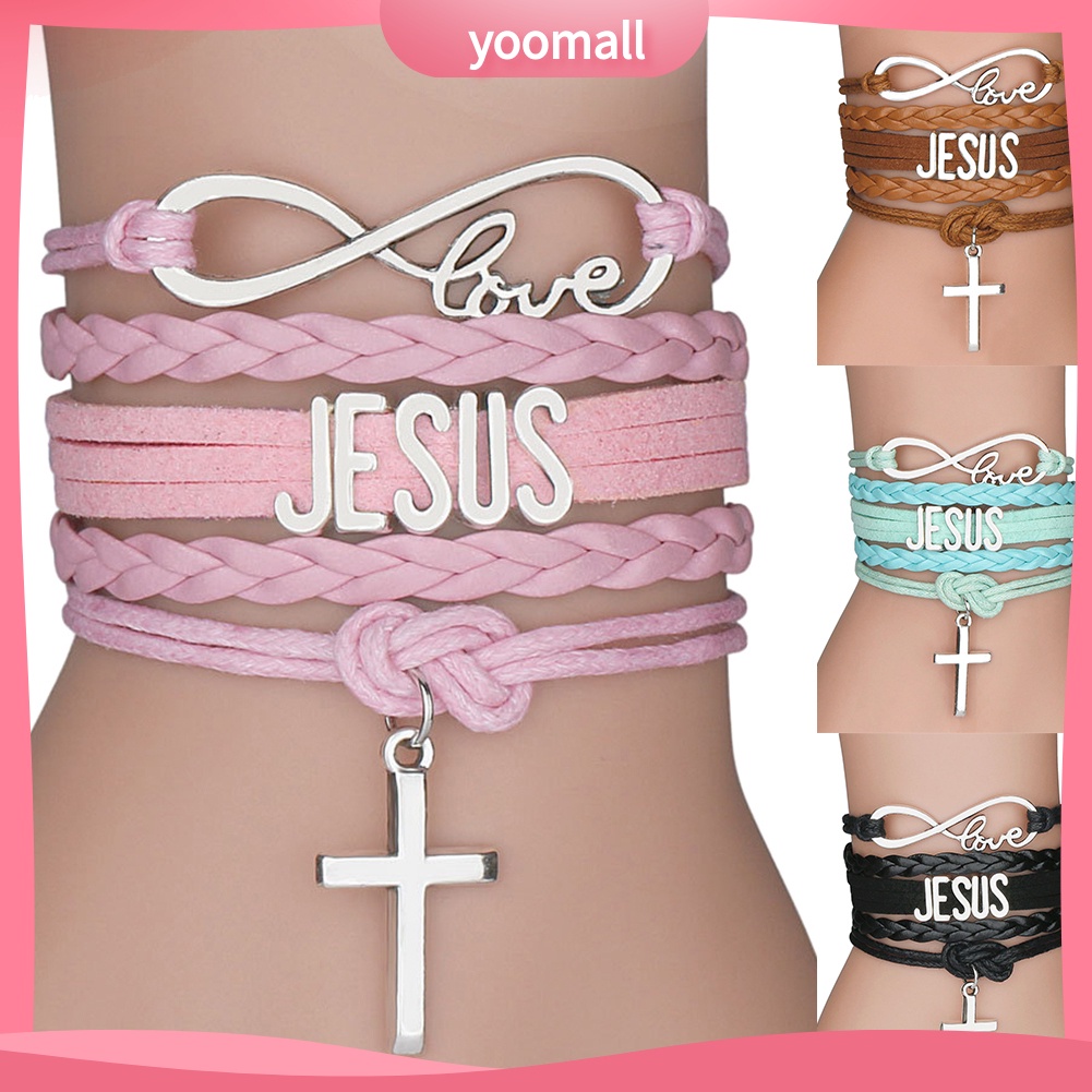 Vòng Tay Dây Bện Nhiều Lớp Mặt Thánh Giá Thời Trang Unisex