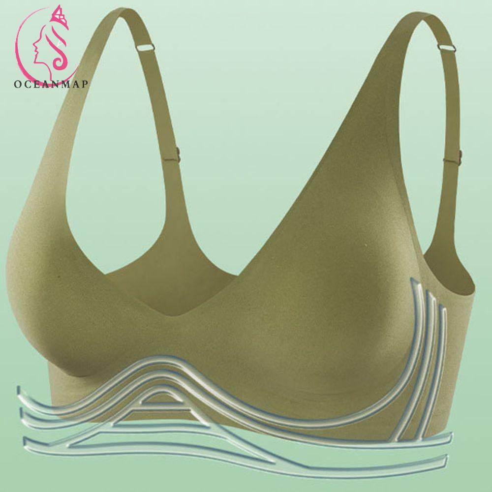 OCEANMAP Đồ Lót Ngủ Màu Trơn Mềm Mại Cổ Chữ V Không Đường May Gợi Cảm Cho Nữ