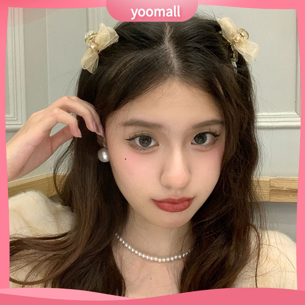 [YM] Kẹp Tóc Hình Nơ Đính Đá Hai Mặt Nhỏ Co Giãn Chống Trượt Trang Trí Tóc Tạo Kiểu Cho Nữ