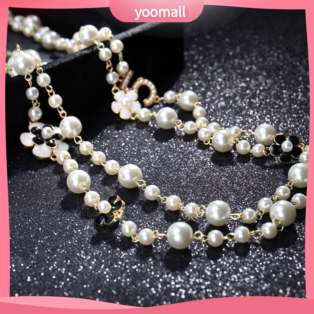 Vòng cổ Hai Lớp Mặt Số 5 Đính Ngọc Trai Nhân Tạo Thời Trang Dành Cho Nữ