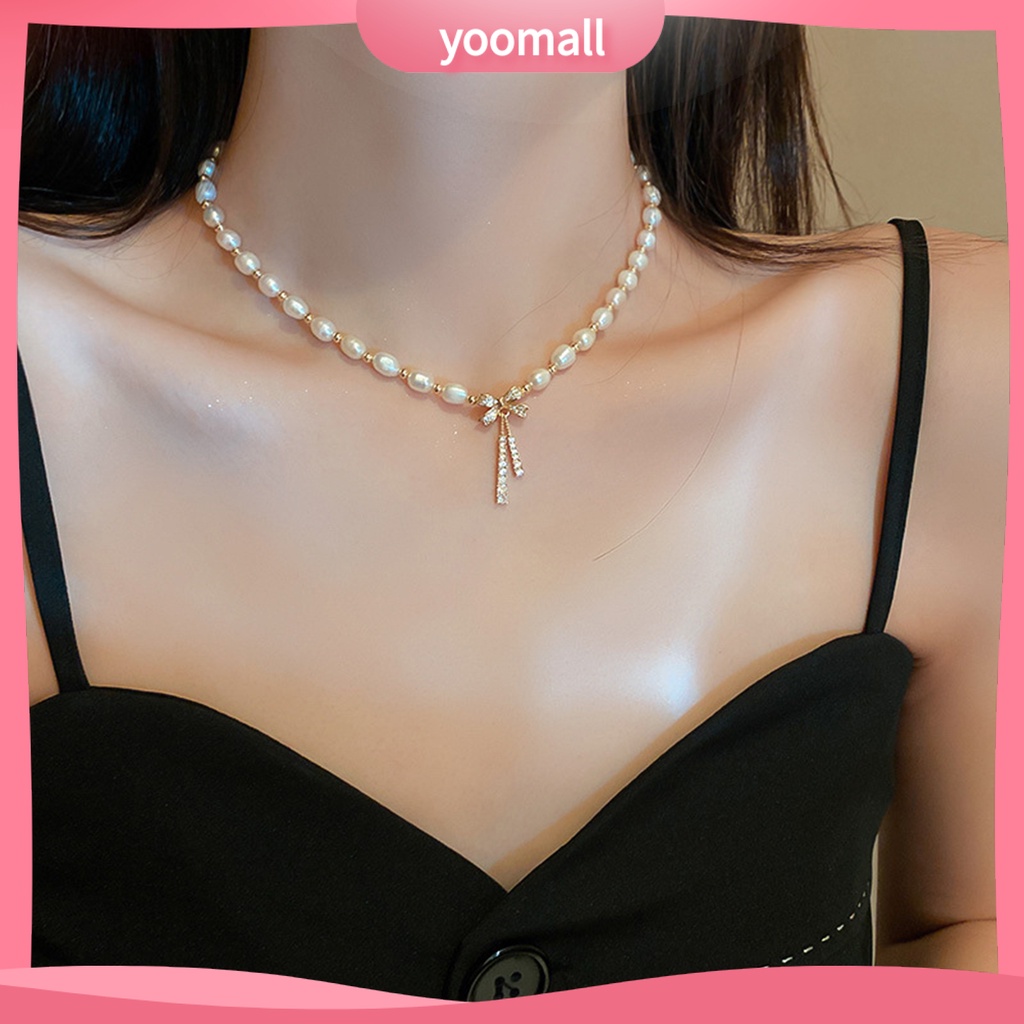 [YM] Vòng Cổ Choker Đính Ngọc Trai Giả Thắt Nơ Dễ Phối Đồ Cho Nữ