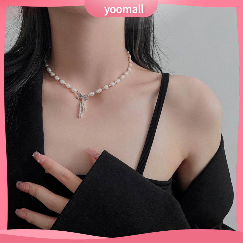 [YM] Vòng Cổ Choker Đính Ngọc Trai Giả Thắt Nơ Dễ Phối Đồ Cho Nữ
