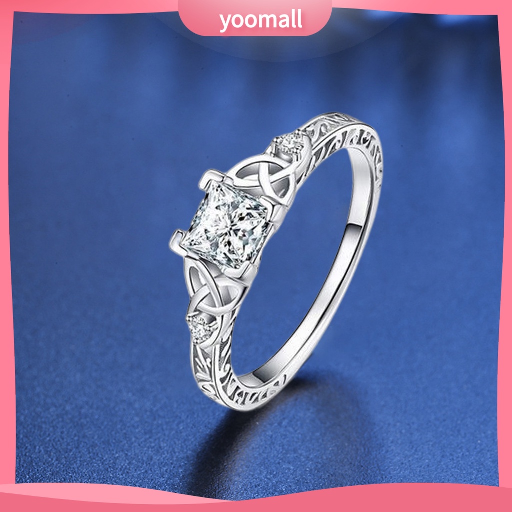 [YM] Nhẫn Đính Kim Cương Nhân Tạo Mạ Điện Không Gây Dị Ứng Trang Sức Hình Vuông Họa Tiết Hoa Sang Trọng Cho Nữ Dự Tiệc