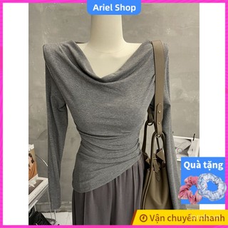 Áo thun dài tay lệch vai ôm dáng thiết kế lệch tà cá tính