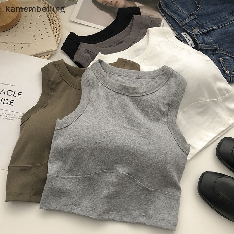 Kamembelling Áo Ngắn Không Tay Ôm Ngực Màu Trơn Có Đệm Ngực Lưng Đẹp Vừa Vặn Mùa Hè EN