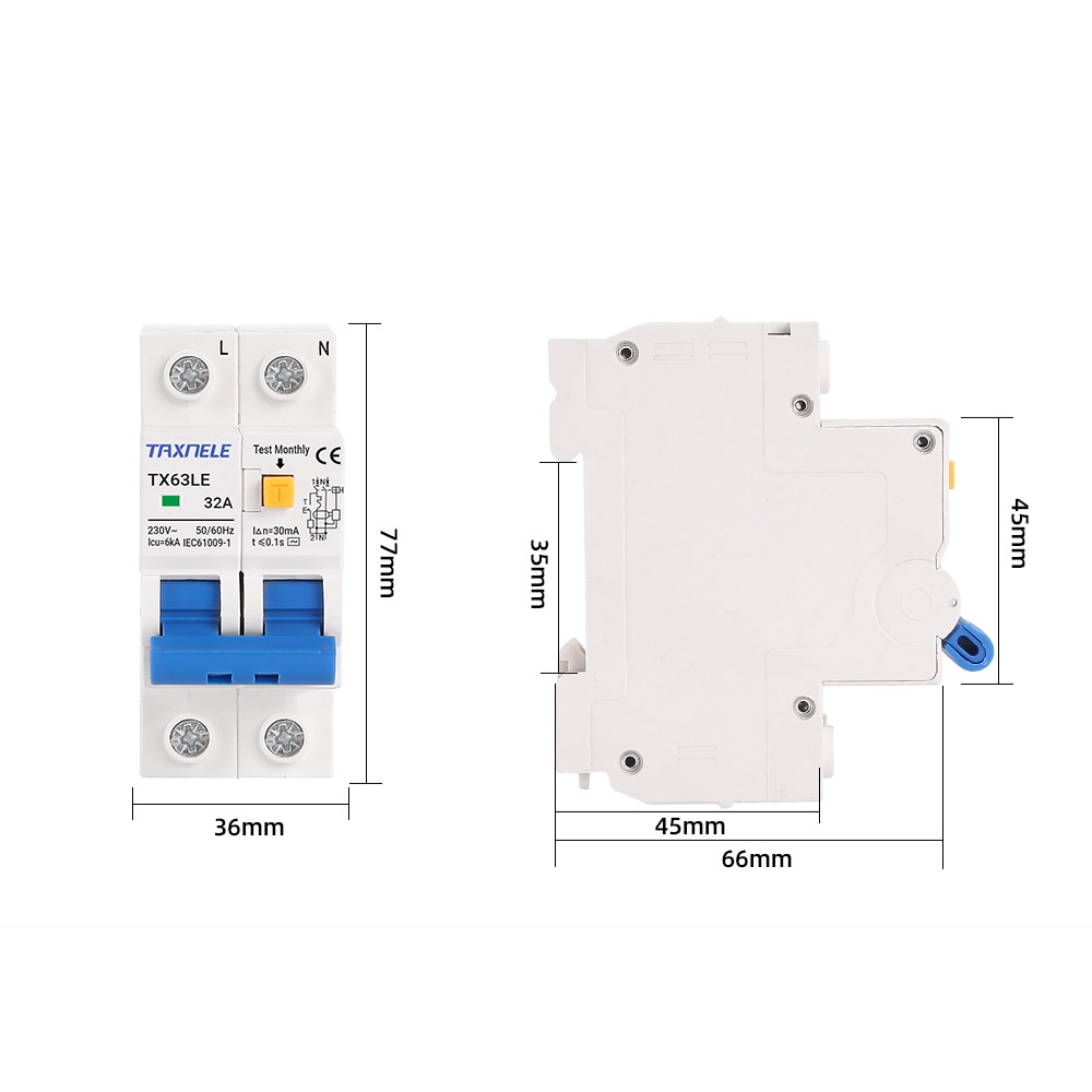 Cầu Dao 16a 32a 63a 230v 2p mcb 30ma Cho Xe Điều Khiển rcbo rcd