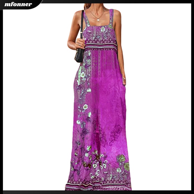 Áo liền quần Sát Nách Hở Lưng Dáng Rộng In Họa Tiết Thổ Cẩm Kiểu Retro Gợi Cảm Cho Bạn Gái