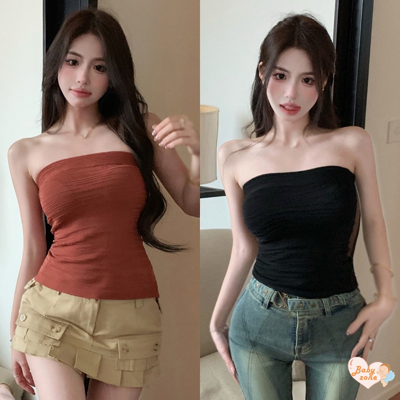 Áo Croptop Dệt Kim Dáng Ôm Màu Sắc Đơn Giản Phong Cách Hàn Quốc Quyến Rũ Cho Nữ