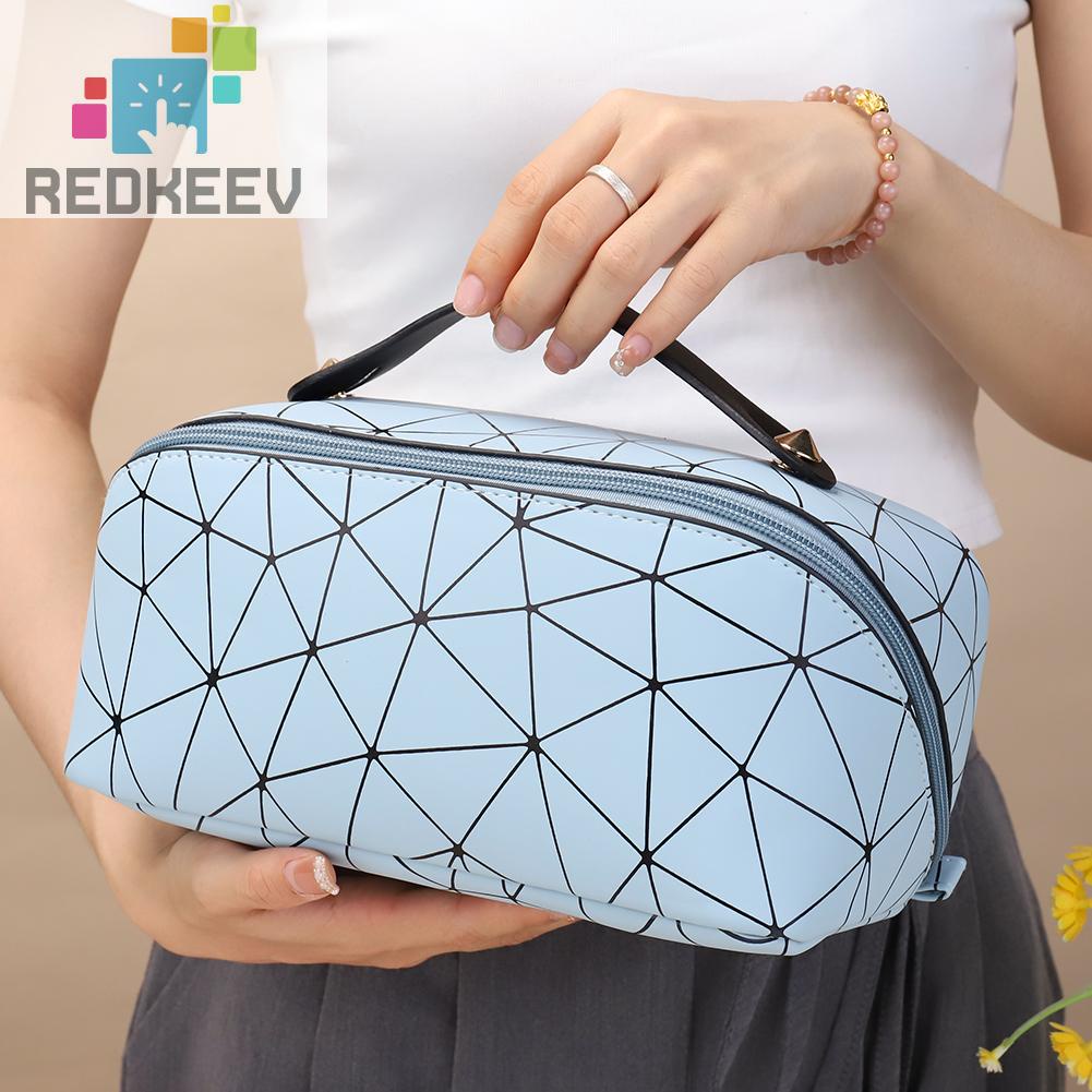 Túi Da PU Đựng Mỹ Phẩm Đa Năng Họa Tiết Lưới Hình Thoi