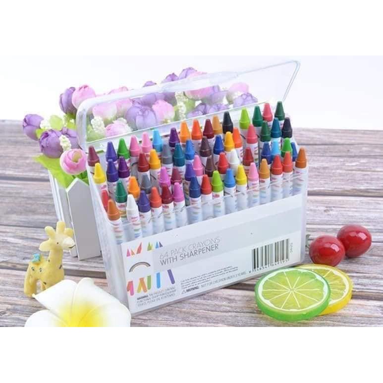 HỘP BÚT SÁP 64 CÂY MÀU KÈM HỘP NHỰA CAO CẤP