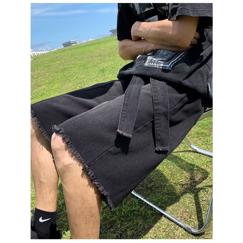 Quần Short Denim Ống Rộng Phong Cách Đường Phố Thời Trang Mùa Hè Cho Nam