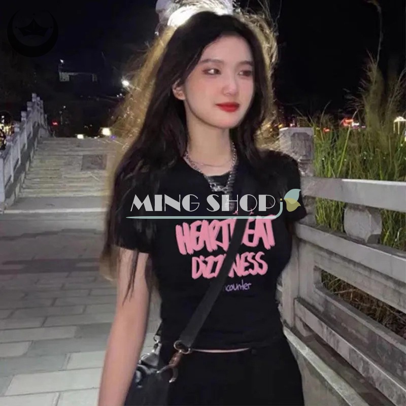 Áo Thun Lửng Tay Ngắn Cổ Tròn In Chữ Thời Trang Dành Cho Nữ