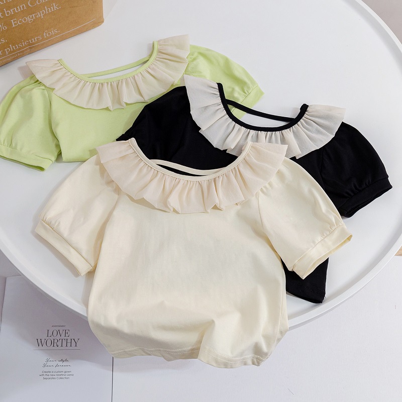 Áo Thun Tay Ngắn Cổ Tròn Viền Ren Thời Trang Cho Nữ