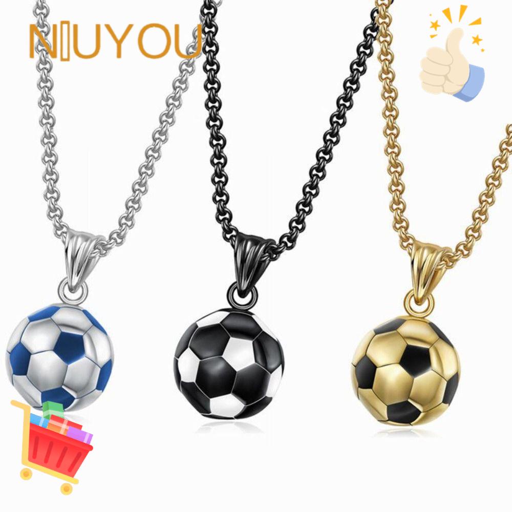 Vòng cổ Mặt Quả Bóng Đá 3D Bằng Thép Không Gỉ Màu Vàng / Bạc DIY