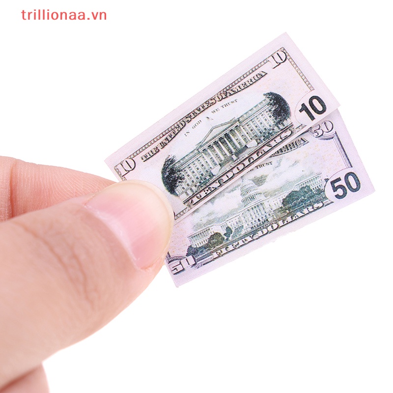 Set 100 Tờ Tiền Đô La 5 / 10 / 20 / 50 / 100 Trang Trí Nhà Búp Bê 1: 12