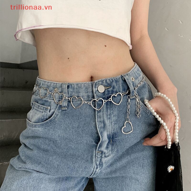 Thắt Lưng Dây Xích 100cm Họa Tiết Trái Tim Rỗng Phong Cách Hip Hop Thời Trang Cho Nữ