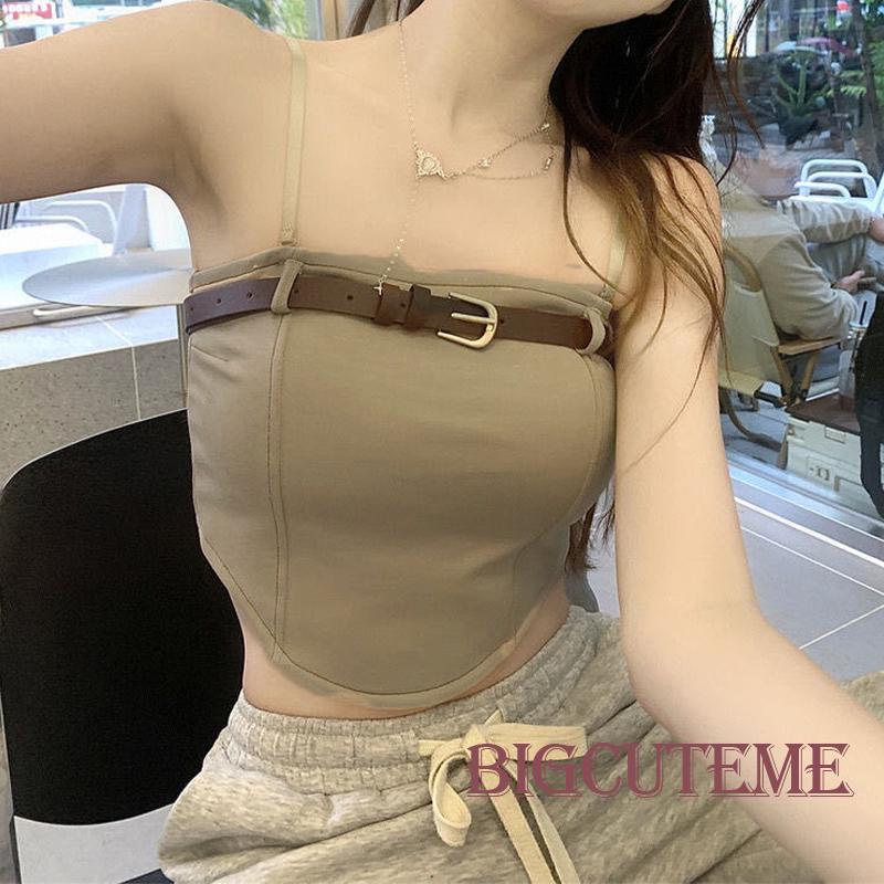 [] - Áo Croptop Hai Dây Có Dây Đai Điều Chỉnh Được Ôm Dáng Mùa Hè Mát Mẻ Cho Nữ