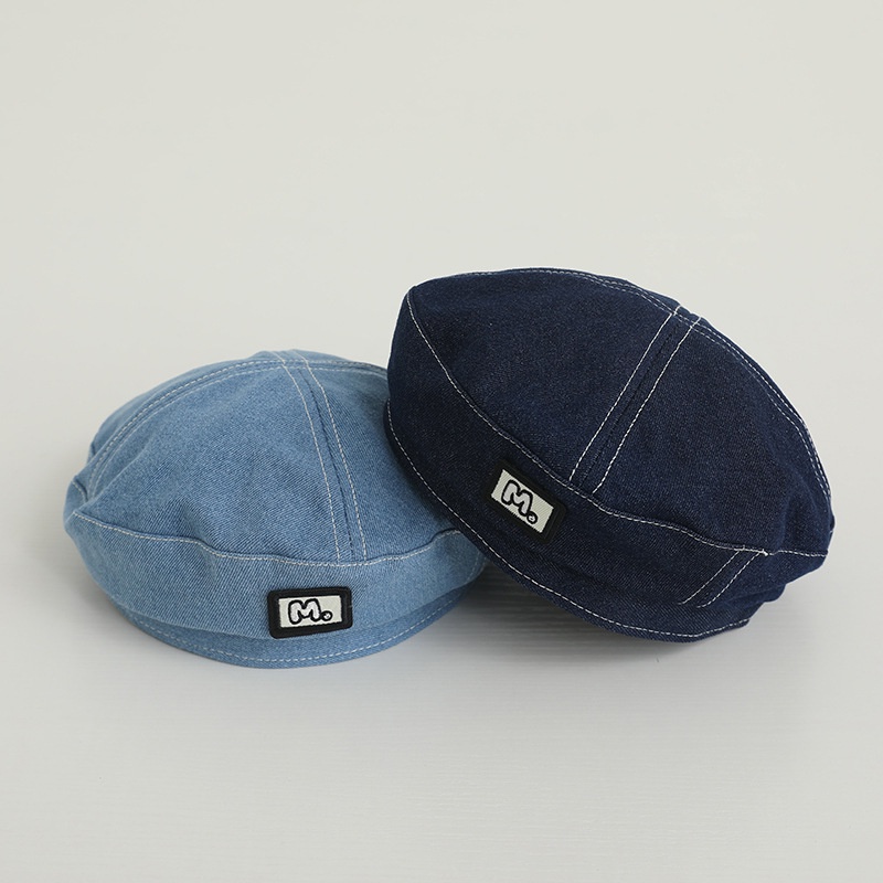 Mũ Beret Denim Thêu Chữ M Phong Cách Hip Hop Thời Trang Cho Bé