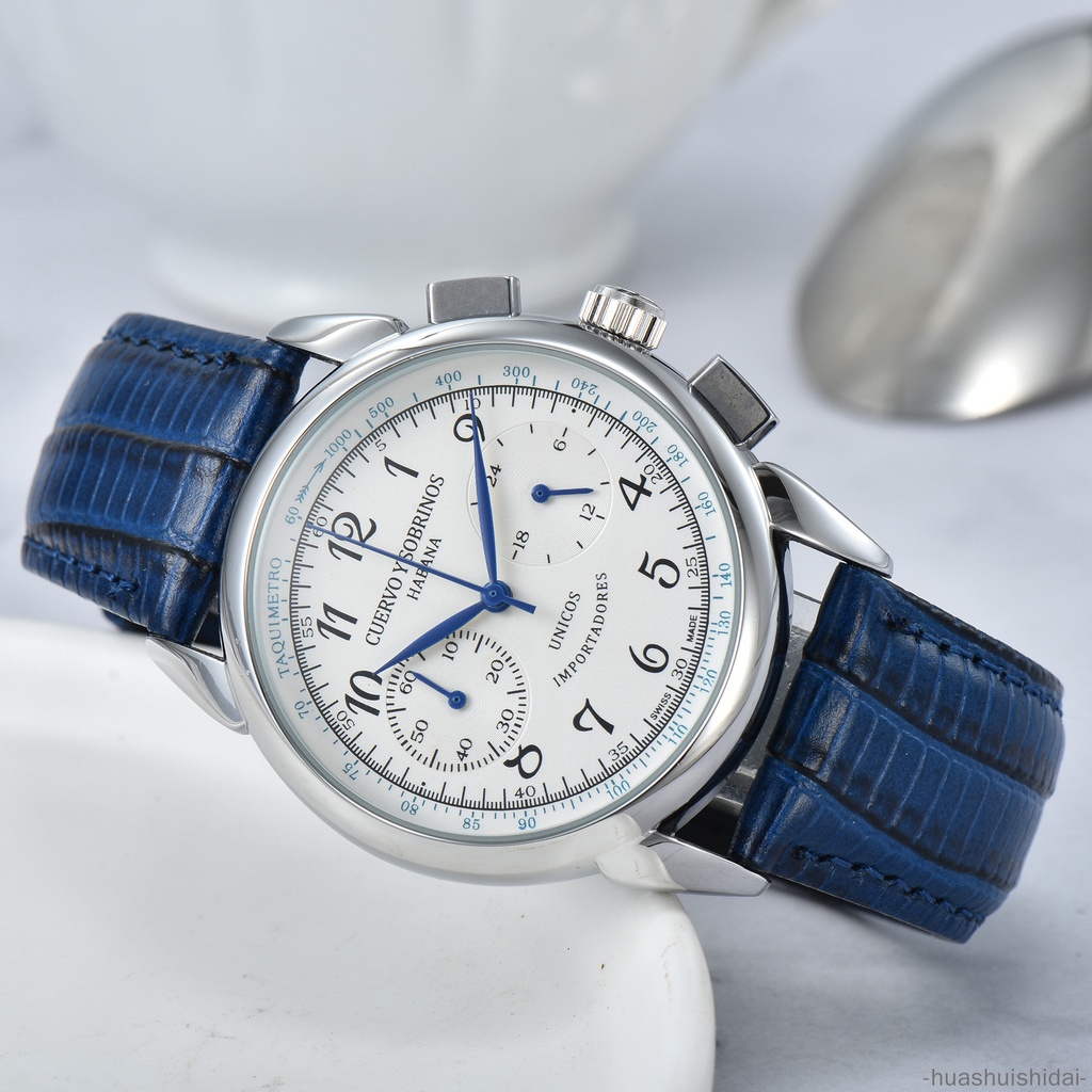 Đồng Hồ Quartz Cuervo Y Sobrinos Với Dây Đeo Da