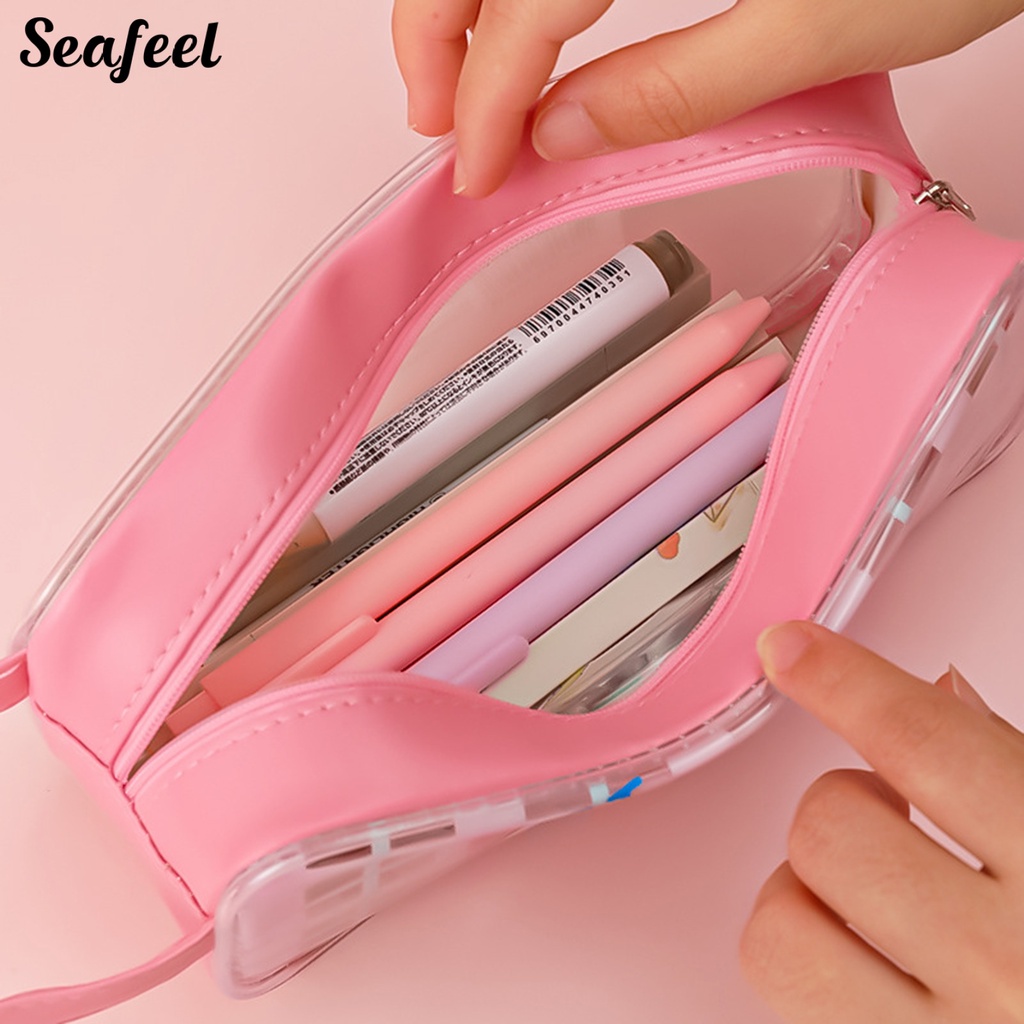 Túi Đựng Bút Trong Suốt Chống Thấm Nước Sức Chứa Lớn Có Khóa Kéo In Họa Tiết Hoạt Hình