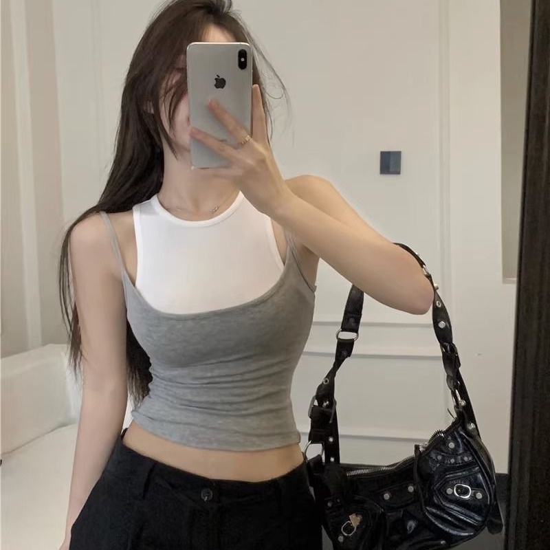 Cozok Áo Không Tay Dáng Ngắn Phối Màu Thời Trang Retro Gợi Cảm