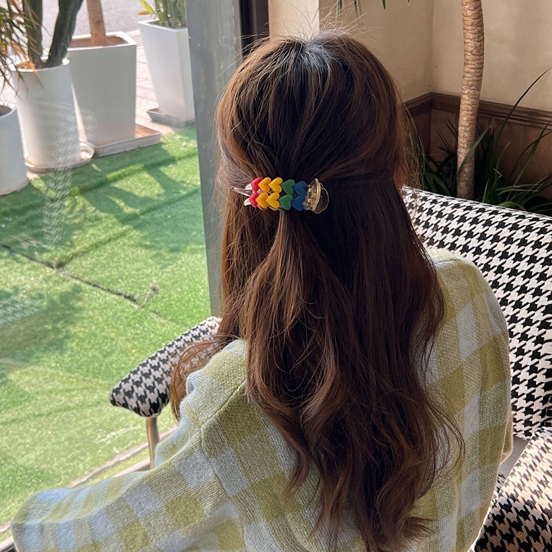 Kẹp Tóc Hai Hàng Bằng Acrylic Màu Cầu Vồng Dễ Thương