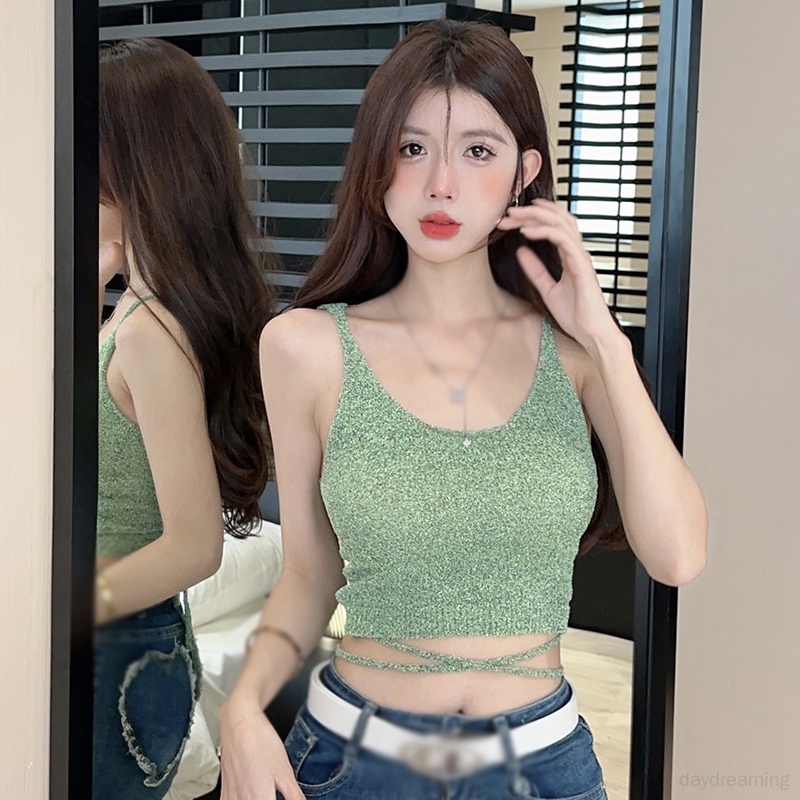 Áo Hai Dây Dệt Kim Dáng Ôm Phong Cách Hàn Quốc Thời Trang Mùa Hè Quyến Rũ Cho Nữ