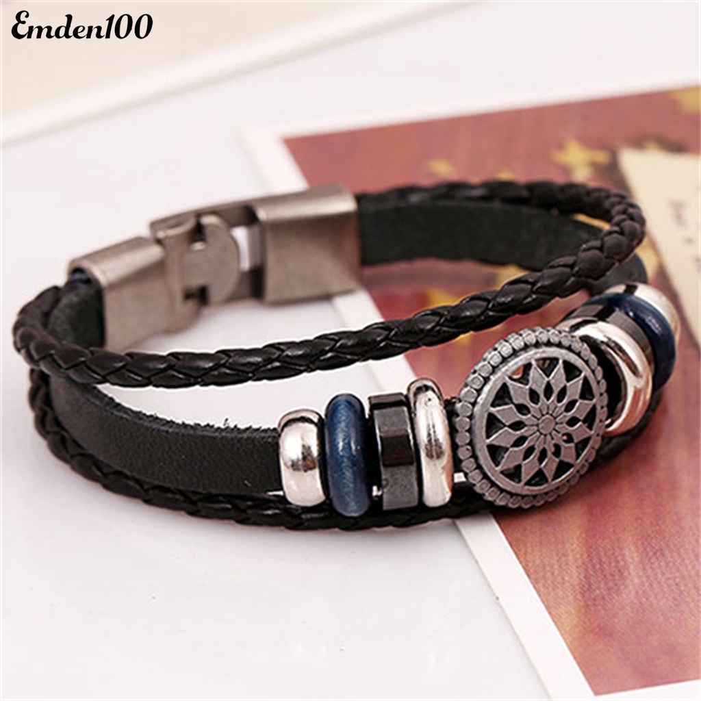 Vòng Tay Bện Dây Giả Da Nhiều Lớp Thời Trang Unisex