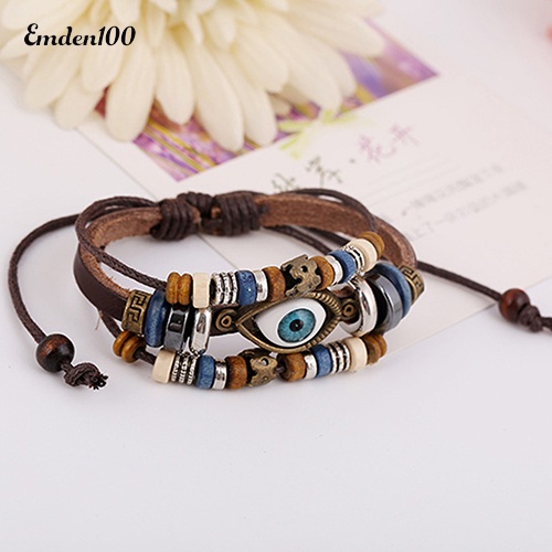 Vòng Tay Dây Da Mặt Hình Con Mắt Cho Nam Và Nữ