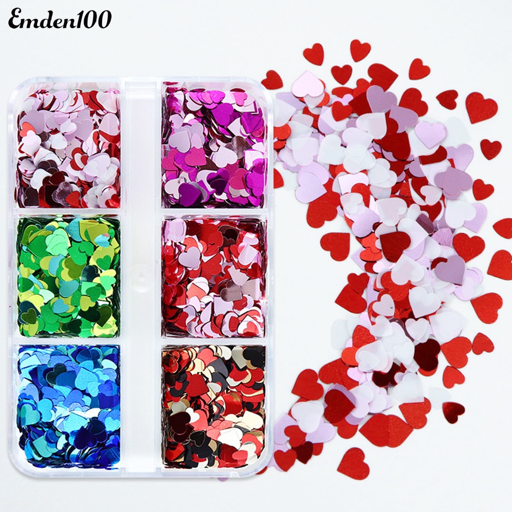 1 Hộp Phụ Kiện Trang Trí Móng Tay Lấp Lánh 6 Ngăn