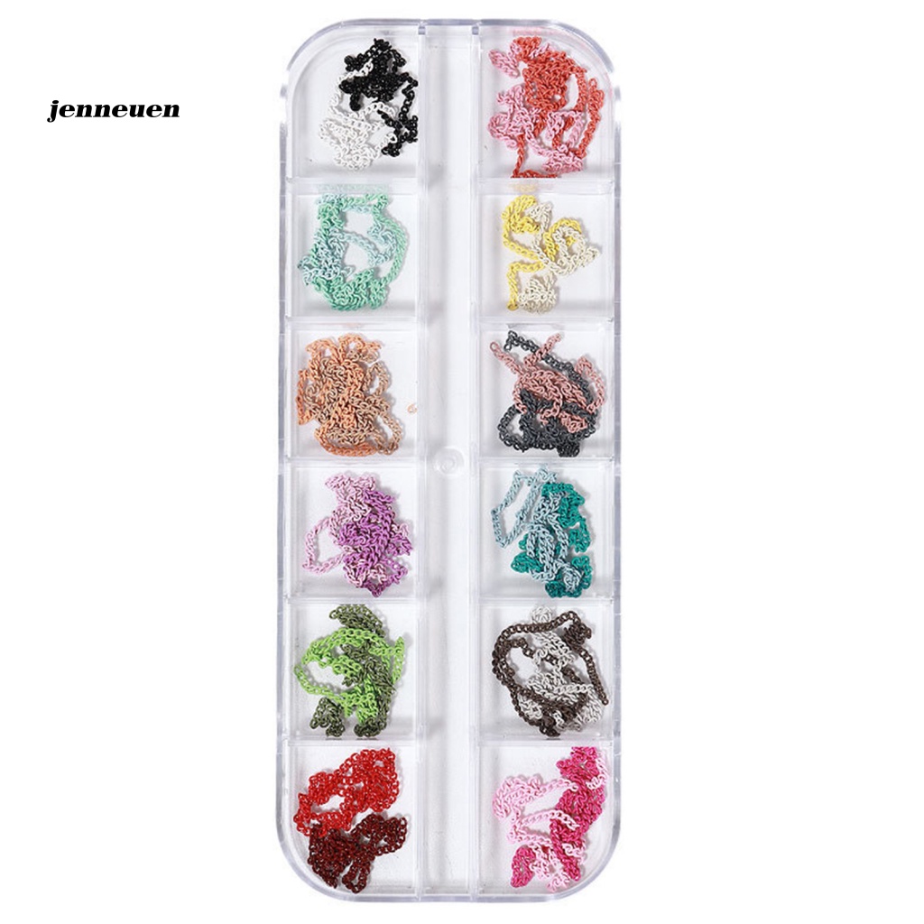 Set 12 Phụ Kiện Trang Trí Móng Tay 3D Bằng Kim Loại Gọn Nhẹ Màu Vàng / Bạc Thời Trang