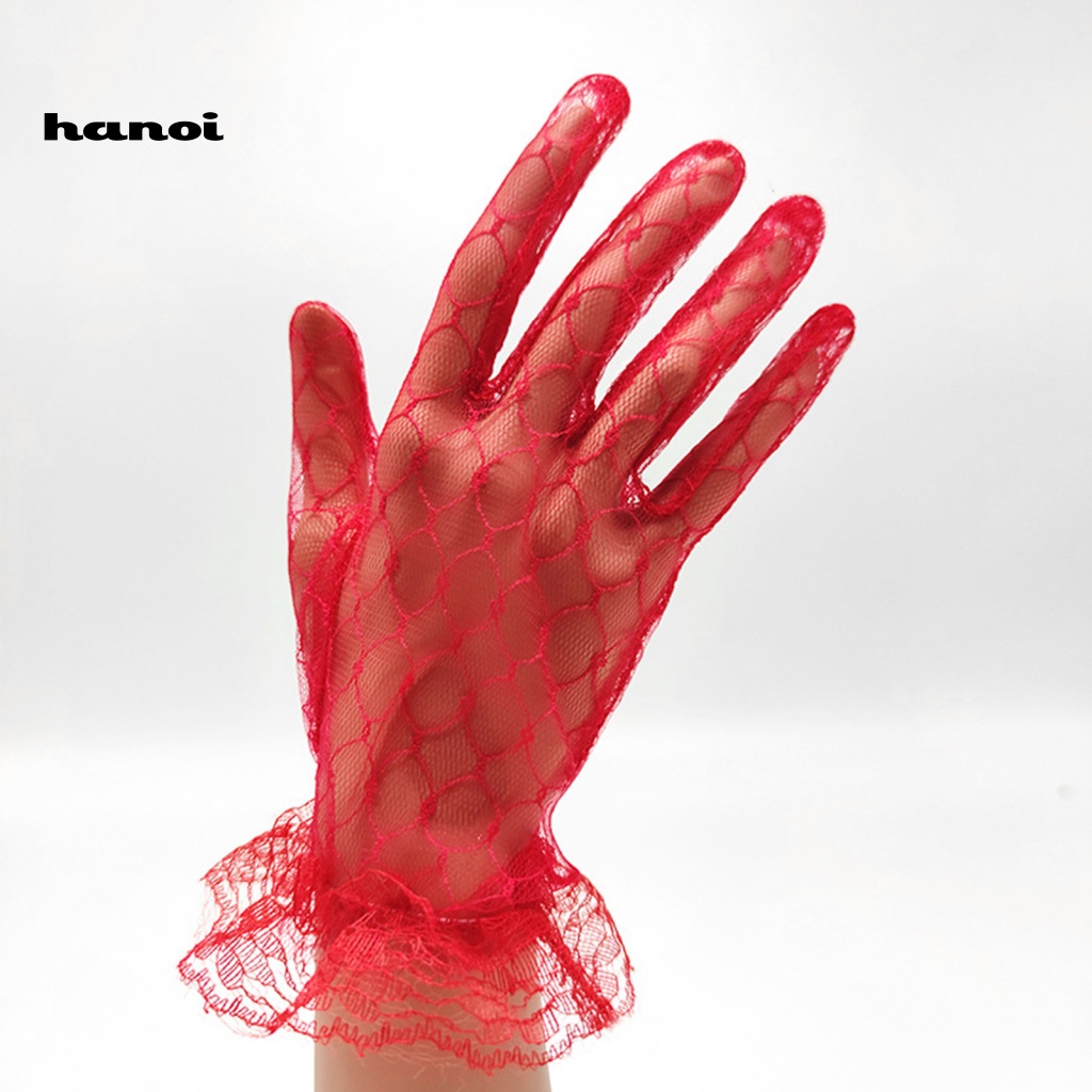 1 Đôi Găng Tay Phối Ren Xuyên Thấu Màu Sắc Thanh Lịch Dành Cho Cô Dâu